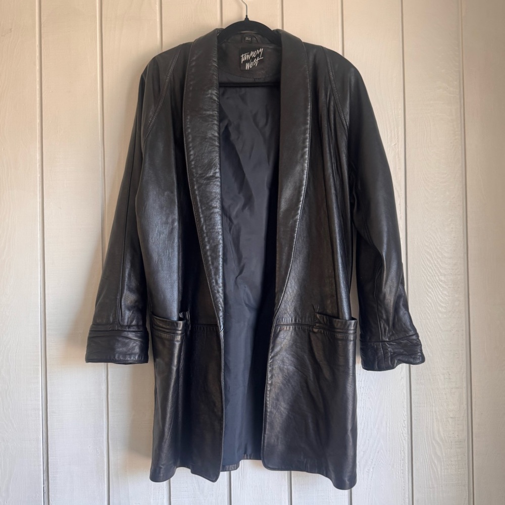 Vintage Tannery West Black Leather Midi Coat
